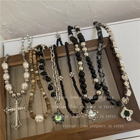 Wholesale Moonstone Titanium Steel Black Beaded Necklaces
