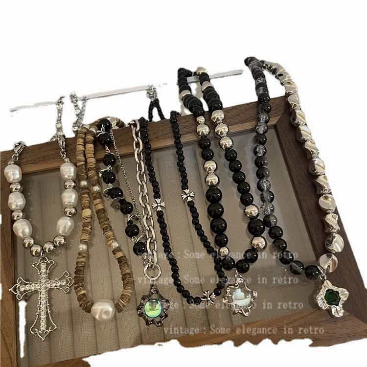 Wholesale Moonstone Titanium Steel Black Beaded Necklaces