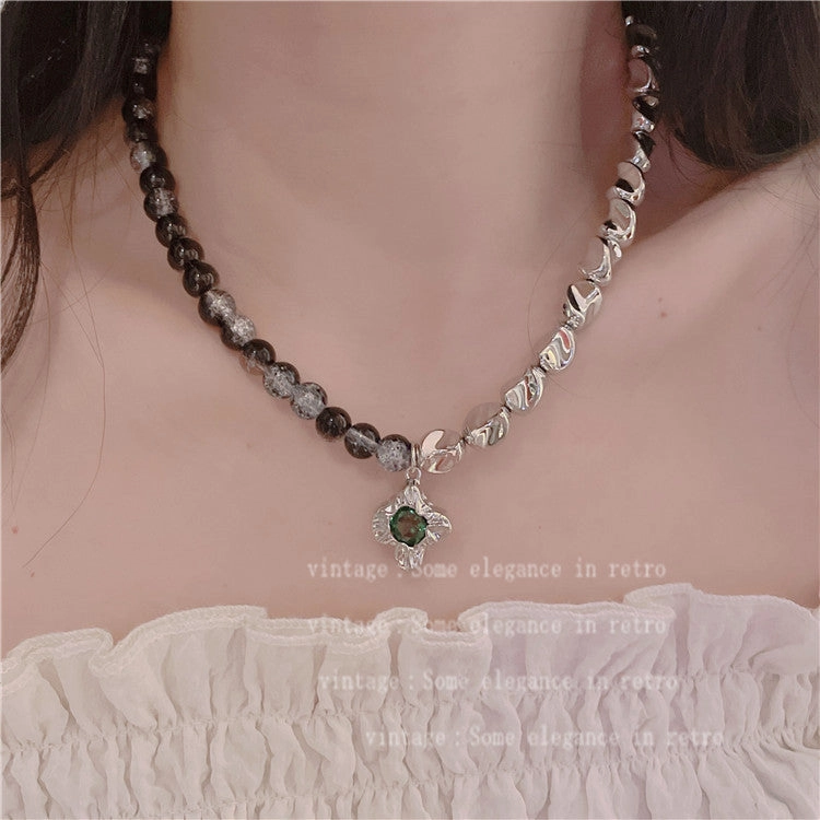 Wholesale Moonstone Titanium Steel Black Beaded Necklaces