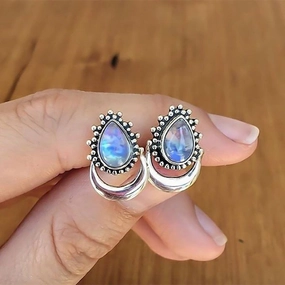 Wholesale Moonstone Vintage Crescent Drop Pear Shape Gemstone Earrings