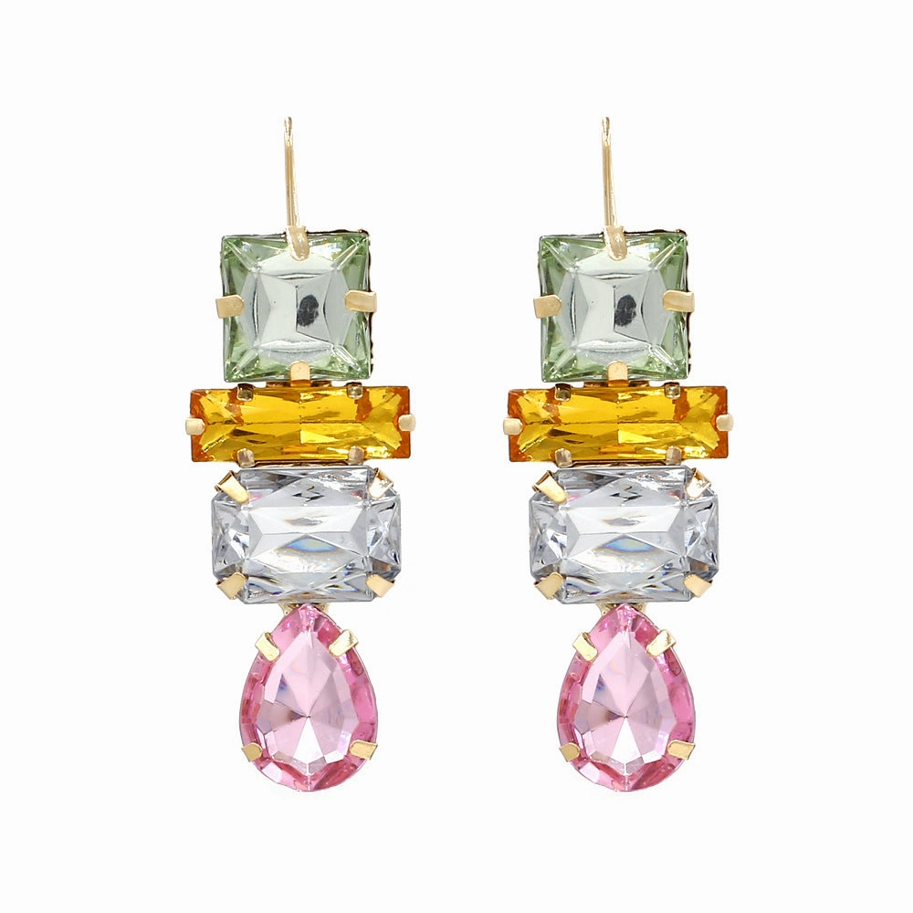 Wholesale Mosaic Geometric Colored Gemstones Earrings Alloy