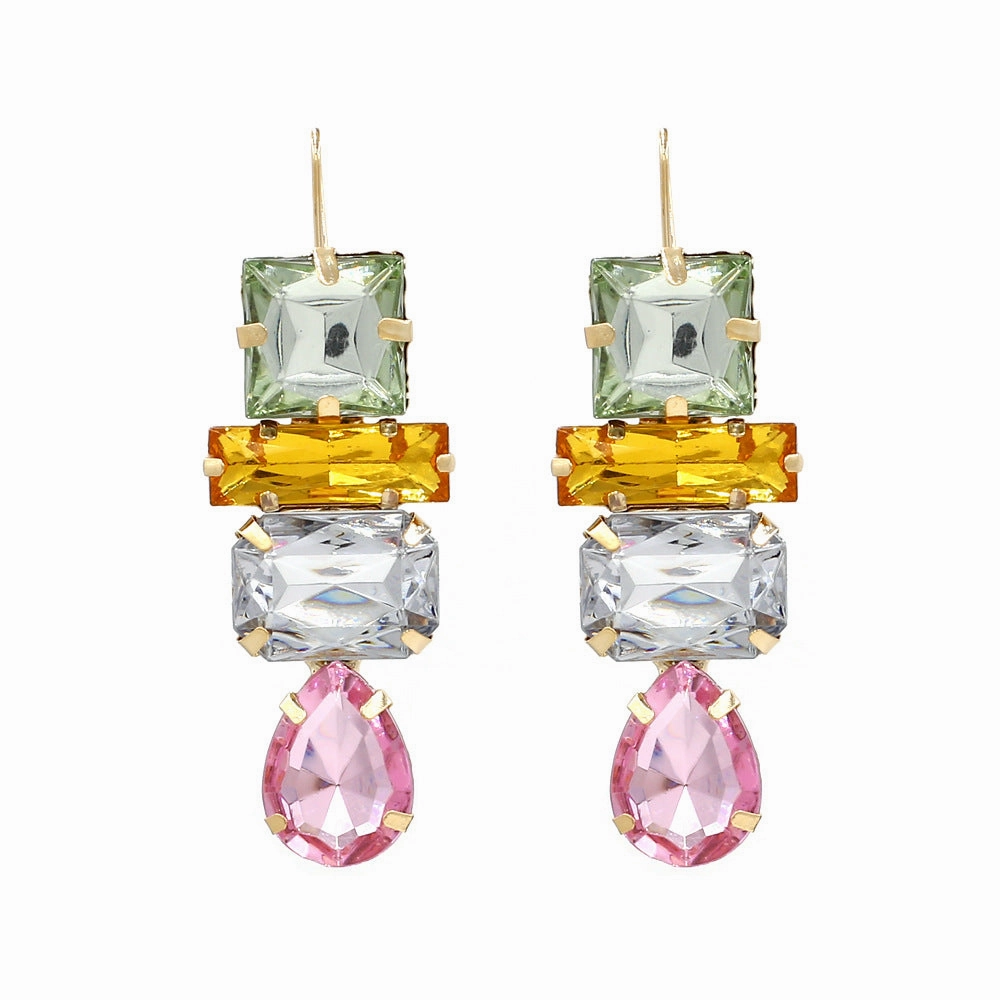 Wholesale Mosaic Geometric Colored Gemstones Earrings Alloy