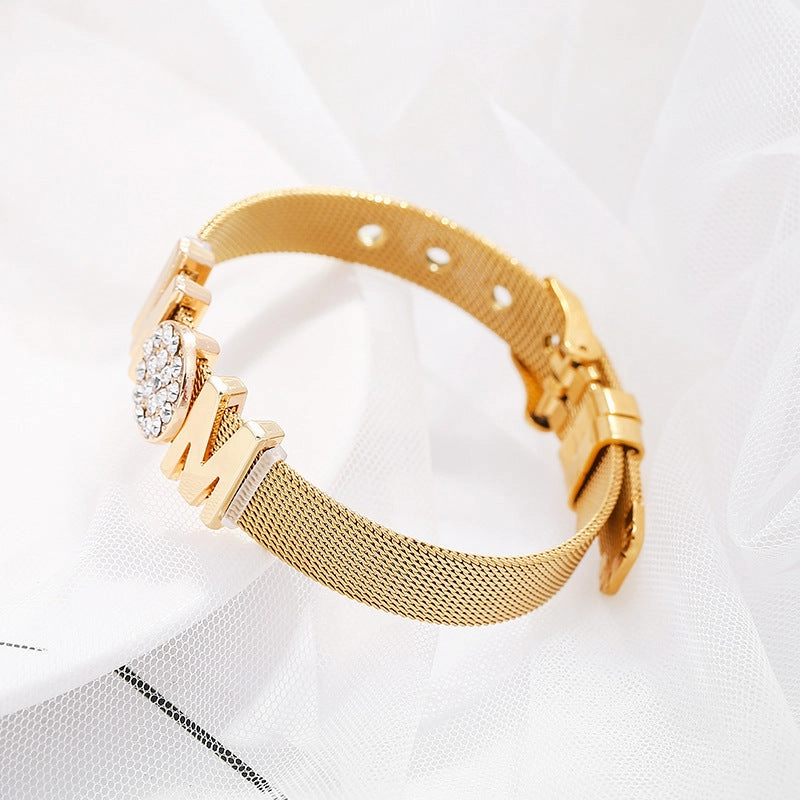Wholesale Mother's Day 10mm MOM Stainless Steel Bracelet