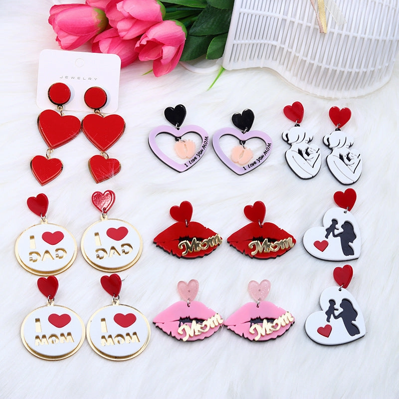Wholesale Mother's Day Acrylic Heart Earrings