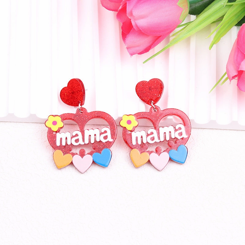 Wholesale Mother's Day Acrylic Hollow Red Heart Earrings
