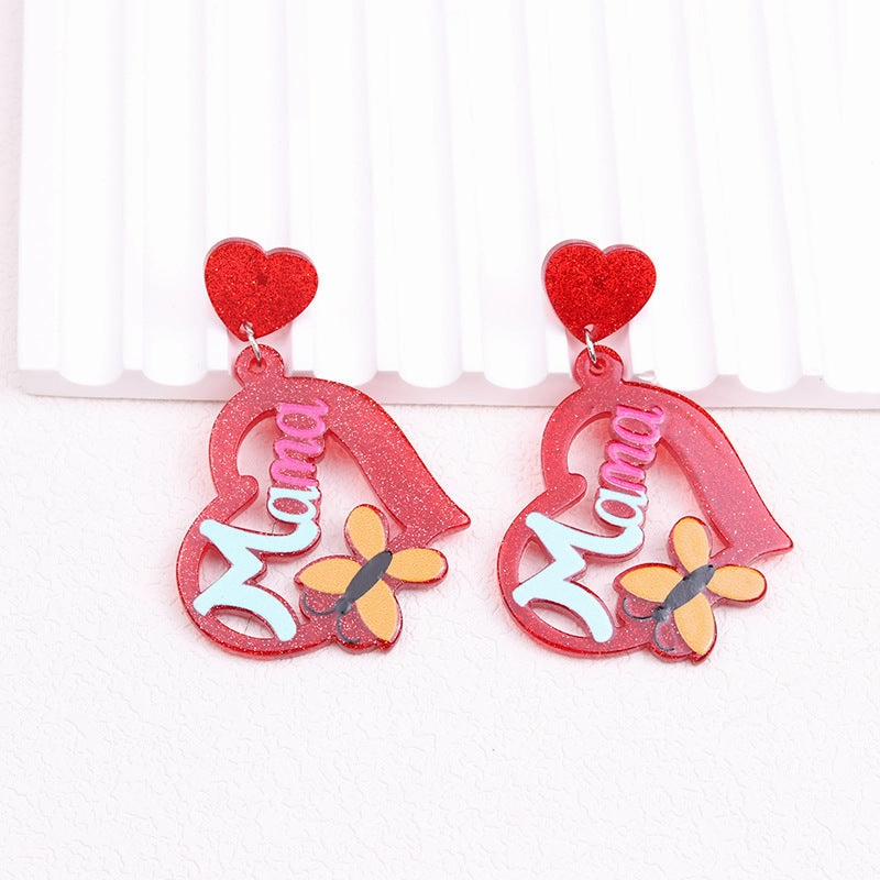Wholesale Mother's Day Acrylic Hollow Red Heart Earrings