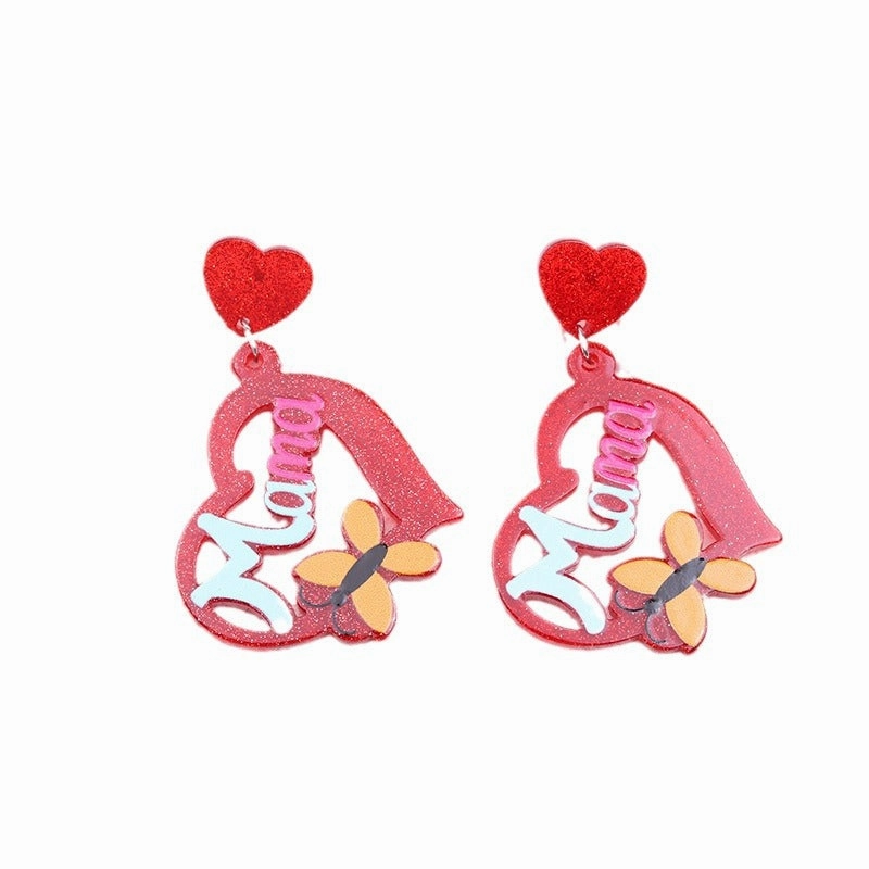 Wholesale Mother's Day Acrylic Hollow Red Heart Earrings