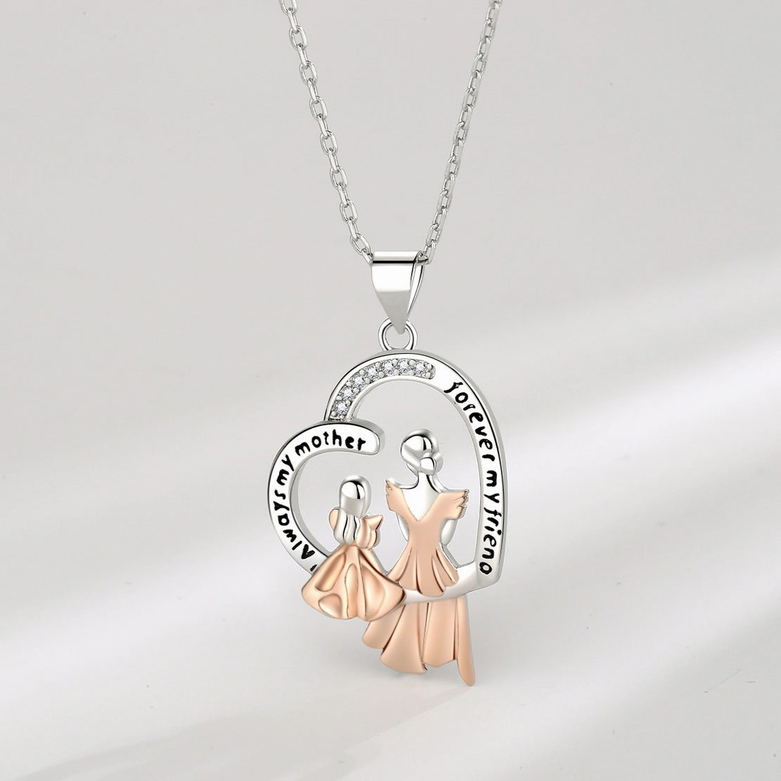 Wholesale Mother's Day Creative Mother Daughter Diamond Inlaid Copper Necklace
