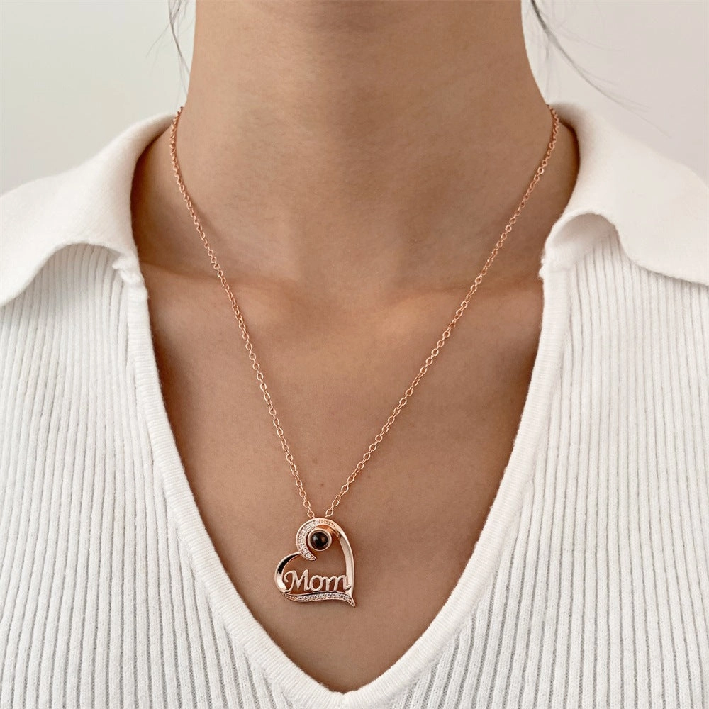 Wholesale Mother's Day Diamond MOM Letter Heart-shaped Necklace