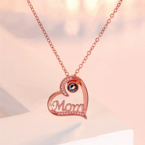 Wholesale Mother's Day Diamond MOM Letter Heart-shaped Necklace