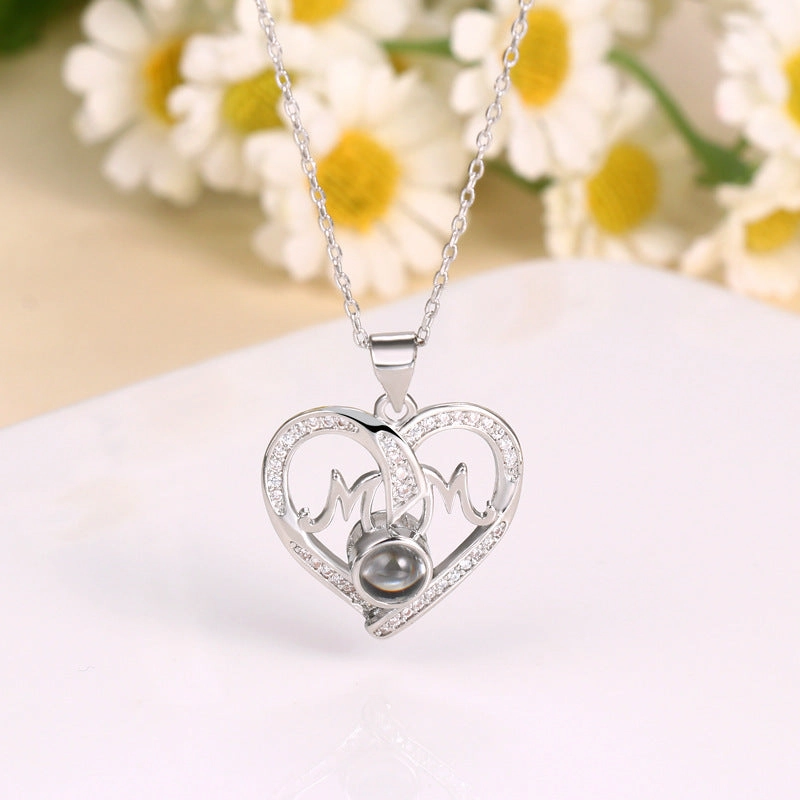 Wholesale Mother's Day Double Love Mom Diamond Set Copper Necklace