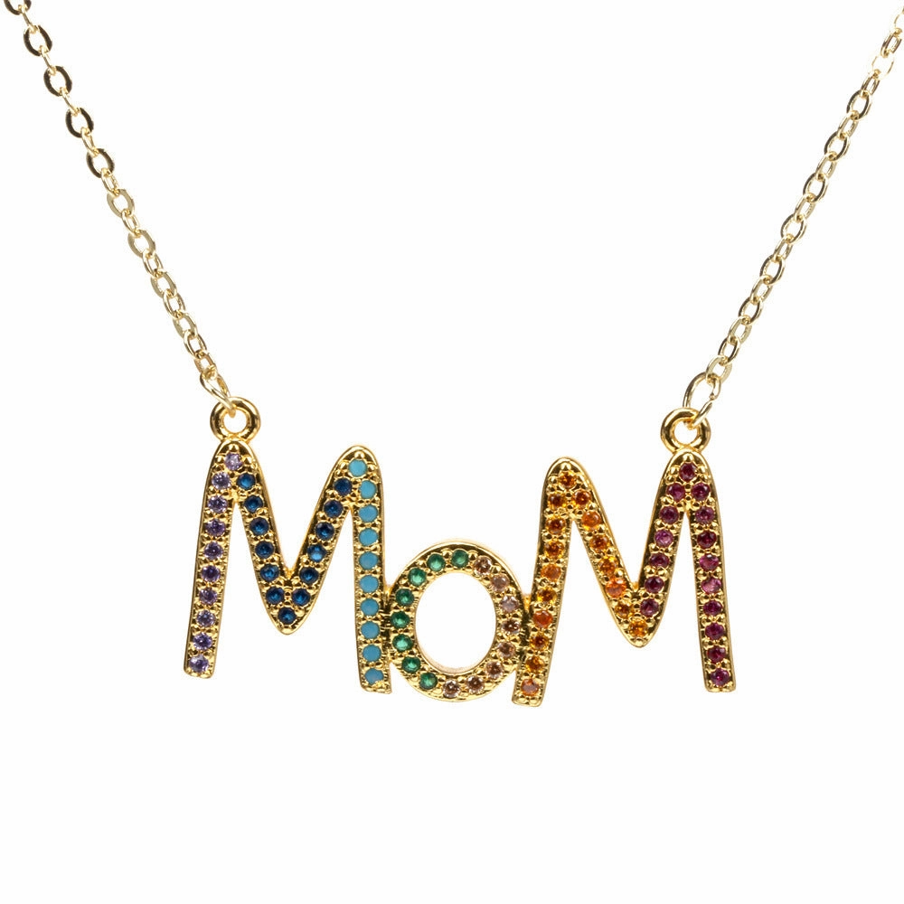 Wholesale Mother's Day Gift Color MOM Diamond-studded Copper Plated Real Gold Butterfly Necklace