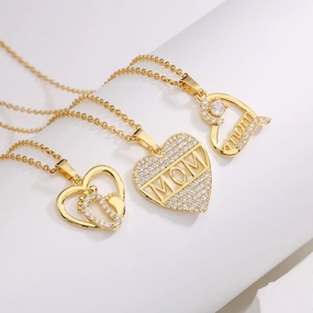 Wholesale Mother's Day Gift Copper 18K Gold Plated Zircon MAMA Necklace