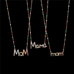 Wholesale Mother's Day Gift Copper Diamond Mom Letter Necklace