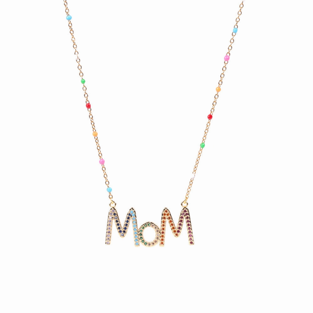Wholesale Mother's Day Gift Copper Diamond Mom Letter Necklace