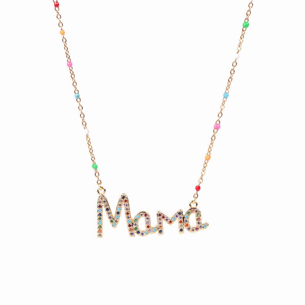 Wholesale Mother's Day Gift Copper Diamond Mom Letter Necklace