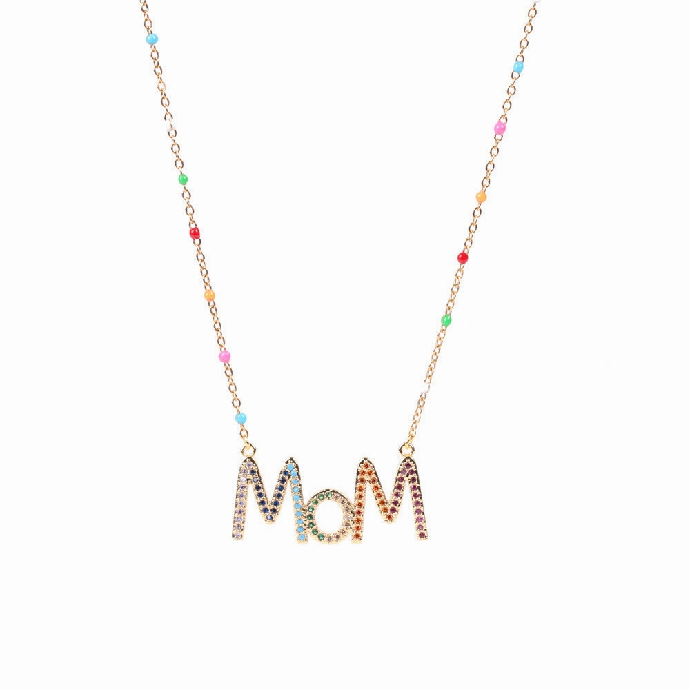 Wholesale Mother's Day Gift Copper Diamond Mom Letter Necklace