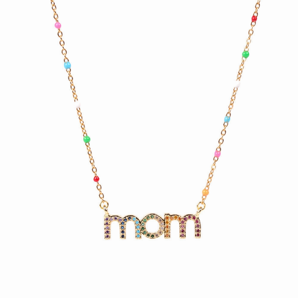Wholesale Mother's Day Gift Copper Diamond Mom Letter Necklace