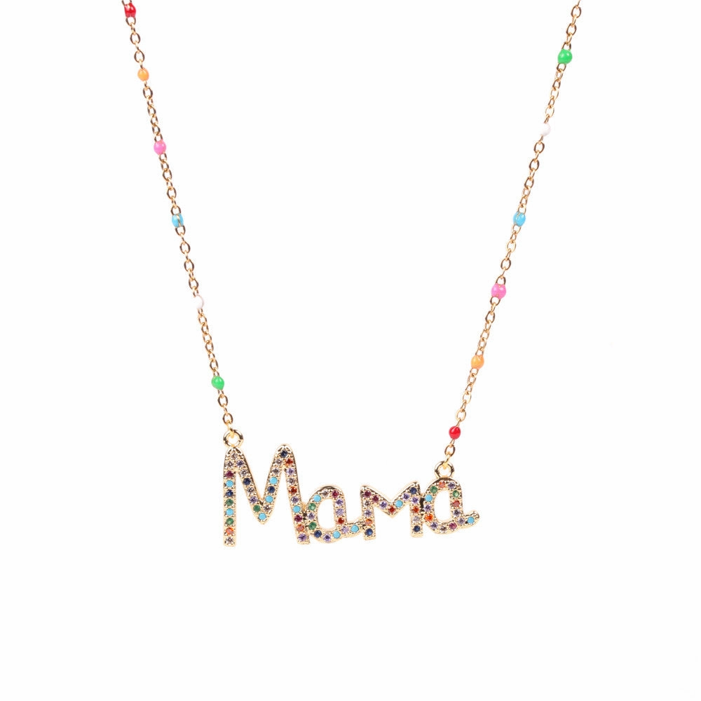Wholesale Mother's Day Gift Copper Diamond Mom Letter Necklace