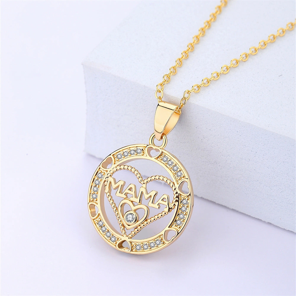 Wholesale Mother's Day Gift Copper Inlaid Zircon MAMA Love Necklace
