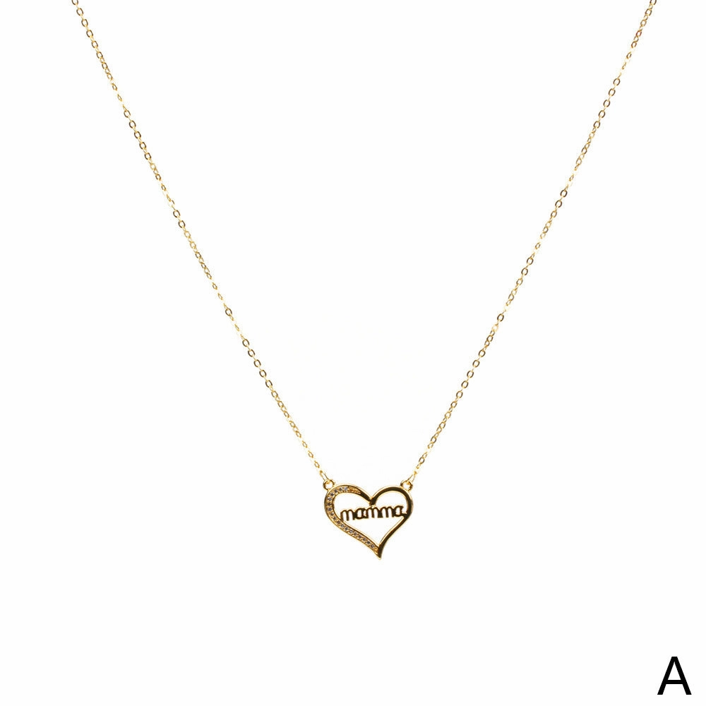 Wholesale Mother's Day Gift Copper Love Mama Diamond Pendant Necklace