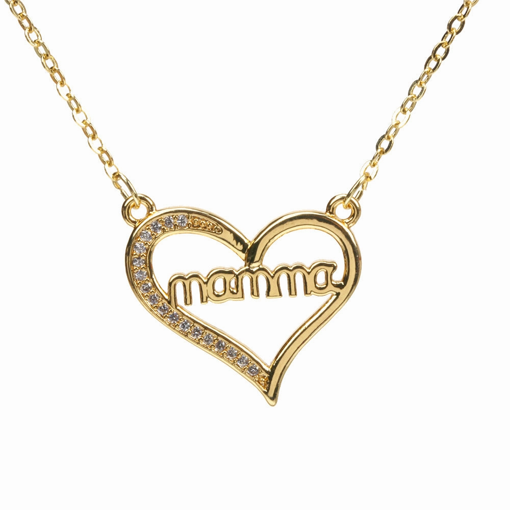 Wholesale Mother's Day Gift Copper Love Mama Diamond Pendant Necklace