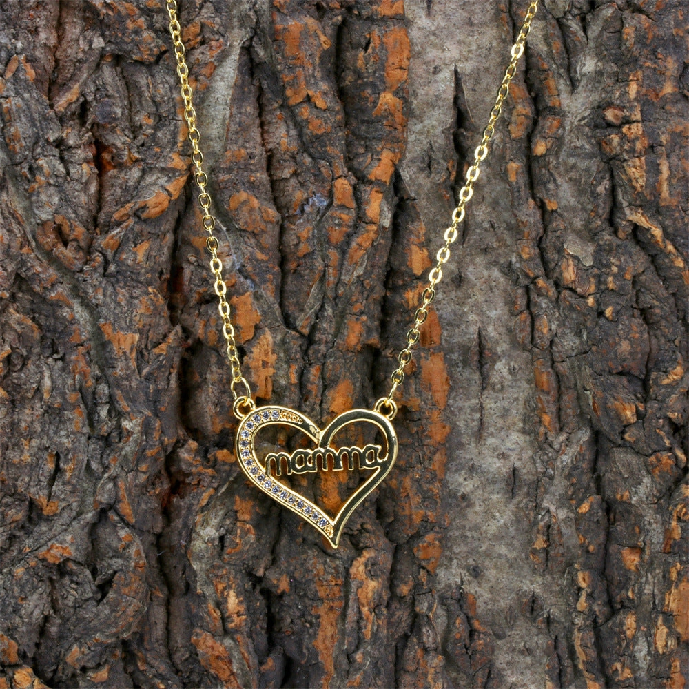 Wholesale Mother's Day Gift Copper Love Mama Diamond Pendant Necklace
