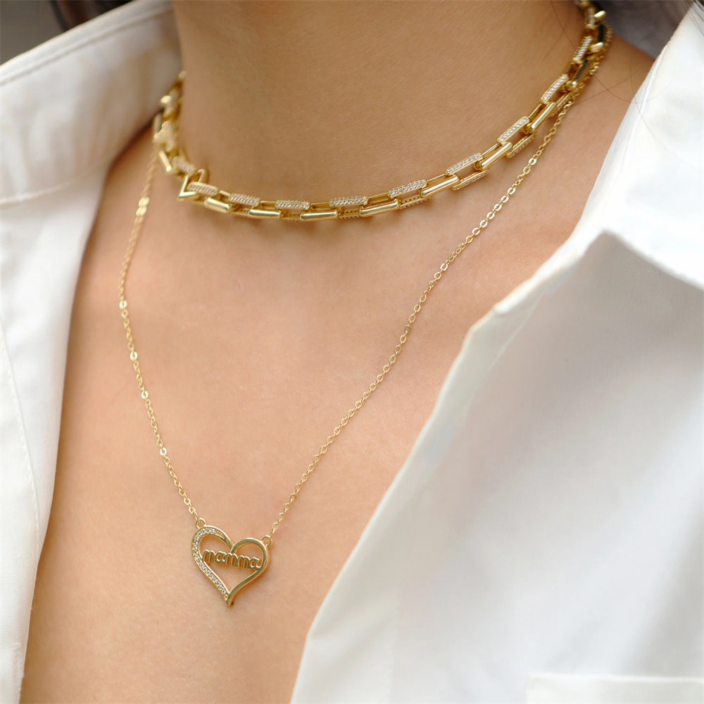 Wholesale Mother's Day Gift Copper Love Mama Diamond Pendant Necklace