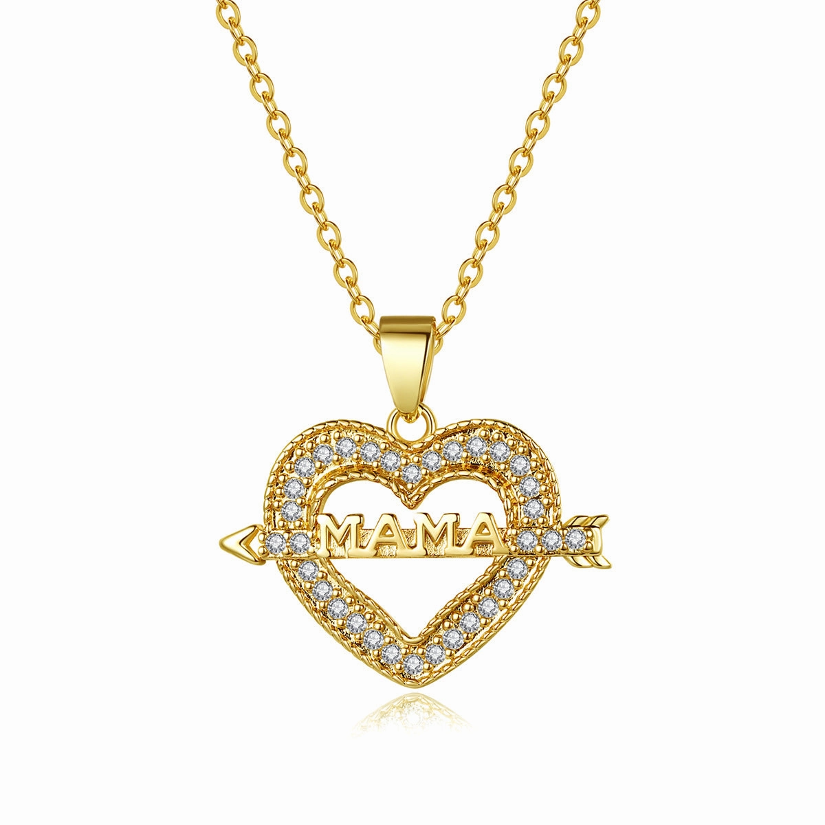 Wholesale Mother's Day Gift Copper Zircon MAMA One-arrow Heart Piercing Love Necklace