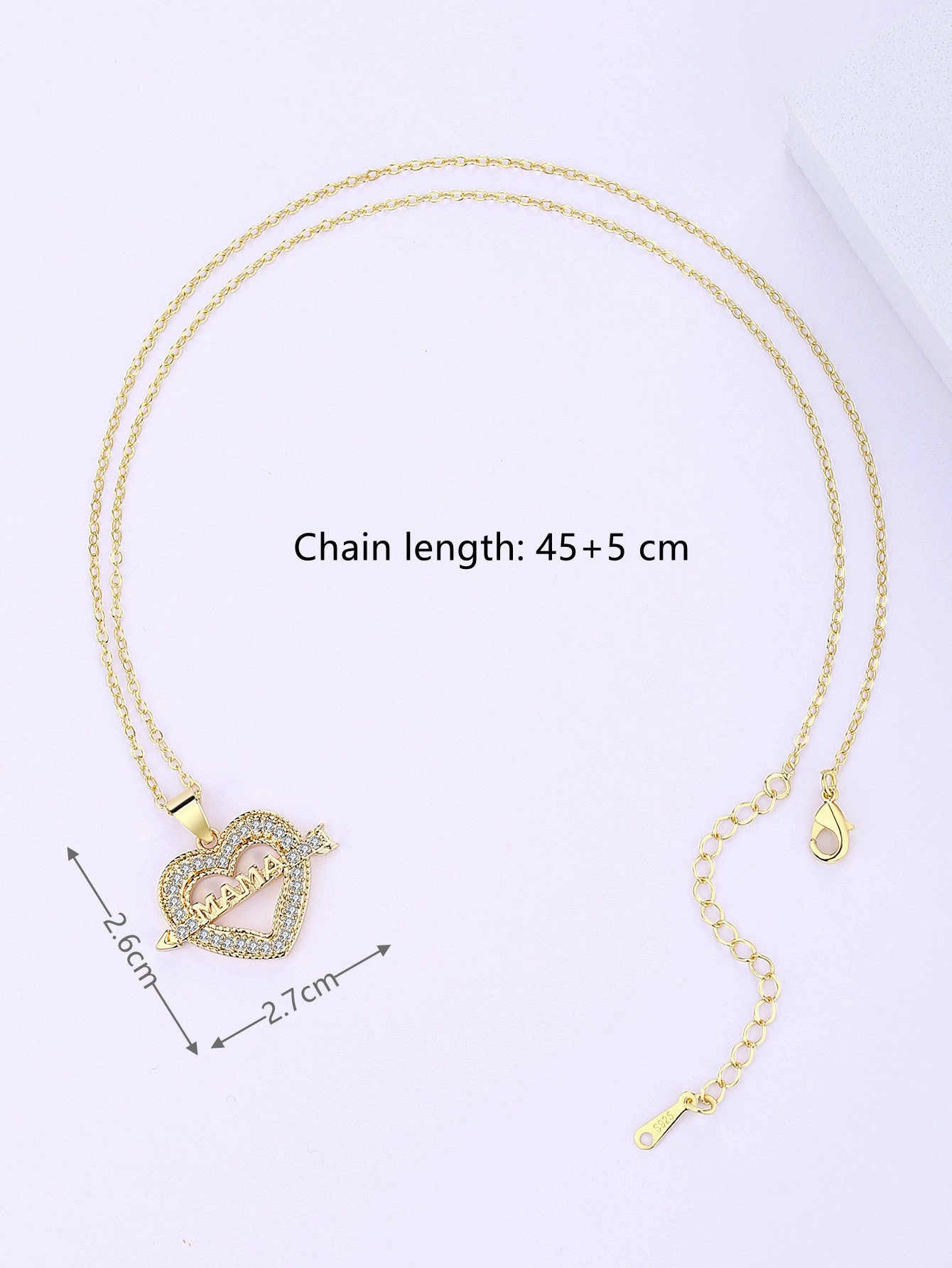 Wholesale Mother's Day Gift Copper Zircon MAMA One-arrow Heart Piercing Love Necklace