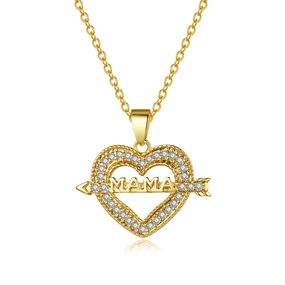 Wholesale Mother's Day Gift Copper Zircon MAMA One-arrow Heart Piercing Love Necklace