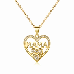 Wholesale Mother's Day Gift Copper Zircon MAMA Pendant Love Necklace