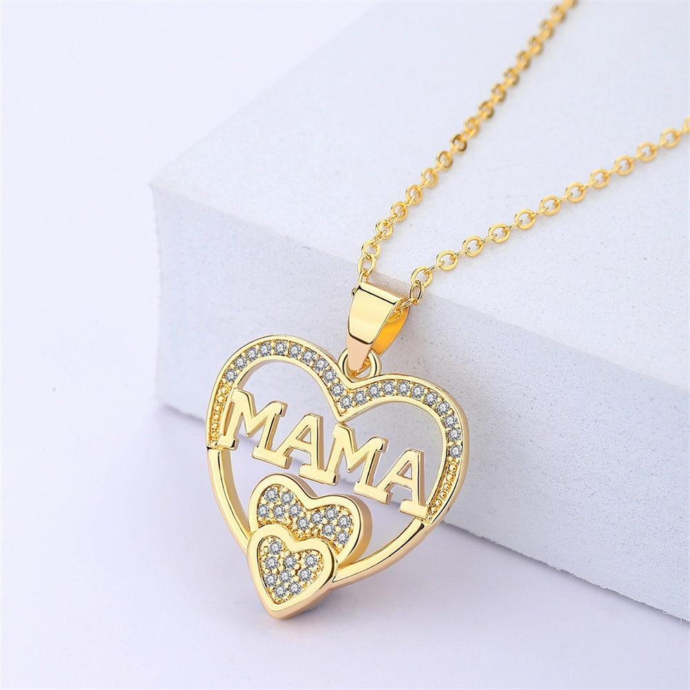 Wholesale Mother's Day Gift Copper Zircon MAMA Pendant Love Necklace