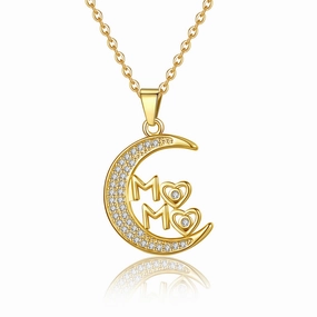 Wholesale Mother's Day Gift Copper Zircon MAMA Pendant Moon Necklace