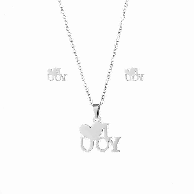 Wholesale Mother's Day Gift I Love You Heart Pendant Necklace Earrings Set