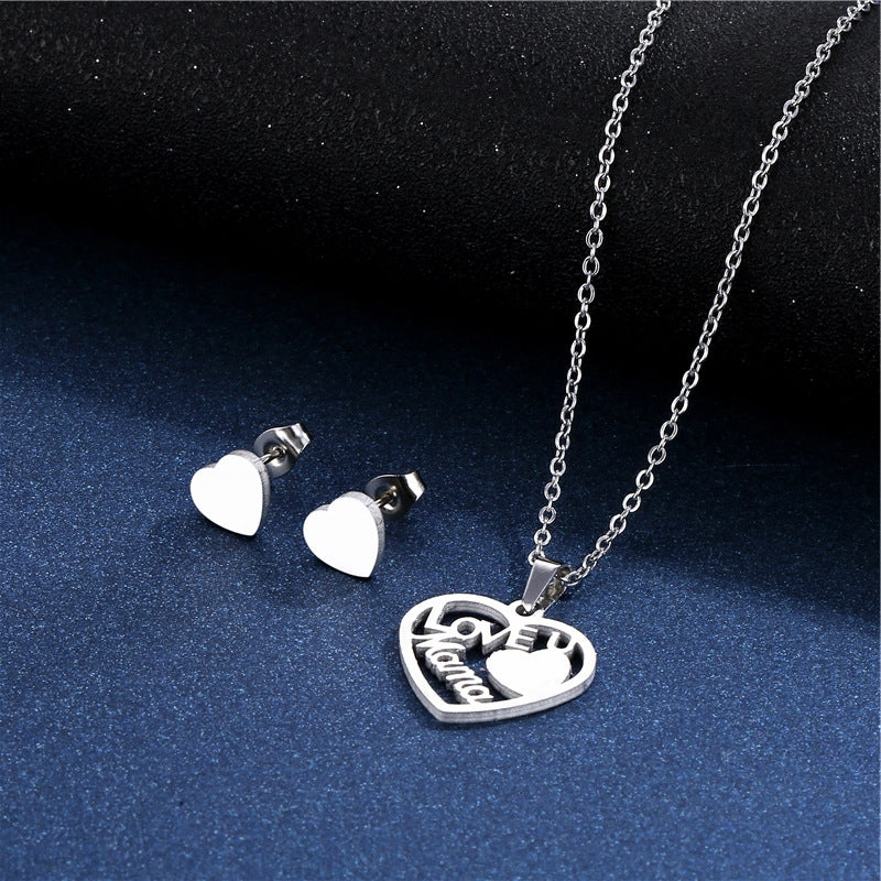 Wholesale Mother's Day Gift I Love You Mom Fashion Heart Ladies Necklace Earrings Set