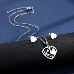 Wholesale Mother's Day Gift I Love You Mom Fashion Heart Ladies Necklace Earrings Set