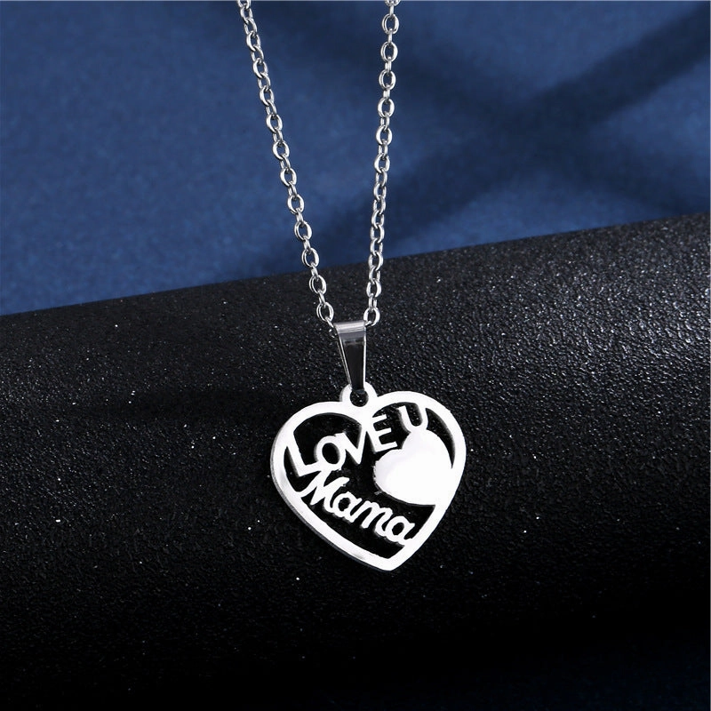 Wholesale Mother's Day Gift I Love You Mom Fashion Heart Ladies Necklace Earrings Set