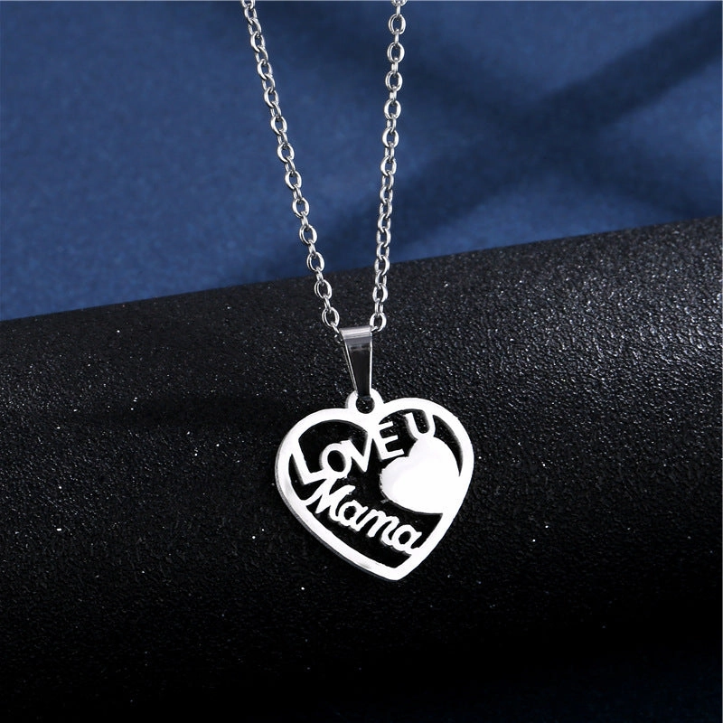 Wholesale Mother's Day Gift I Love You Mom Fashion Heart Ladies Necklace Earrings Set