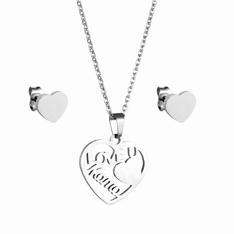 Wholesale Mother's Day Gift I Love You Mom Fashion Heart Ladies Necklace Earrings Set