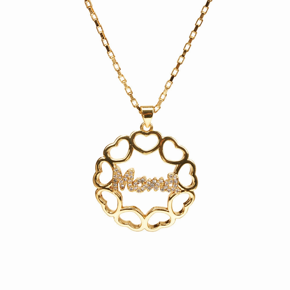 Wholesale Mother's Day Gift MAMA Heart Copper Diamond Necklace