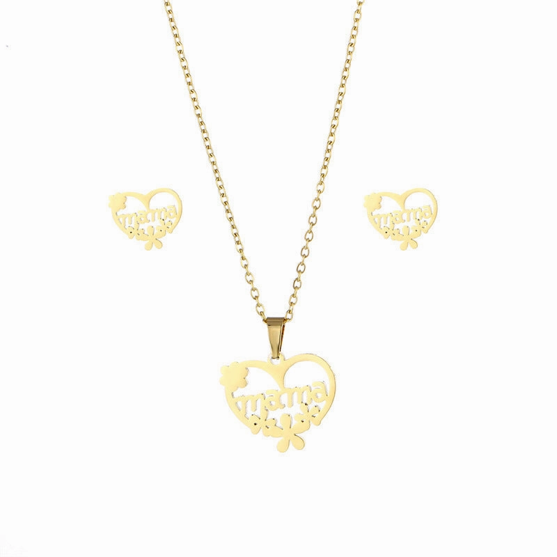 Wholesale Mother's Day Gift MAMA Stainless Steel Necklace Earrings Set