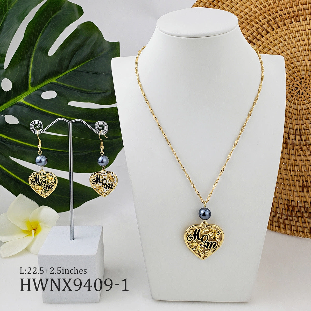 Wholesale Mother's Day Heart Hollow Alloy Earrings Jewelry Set