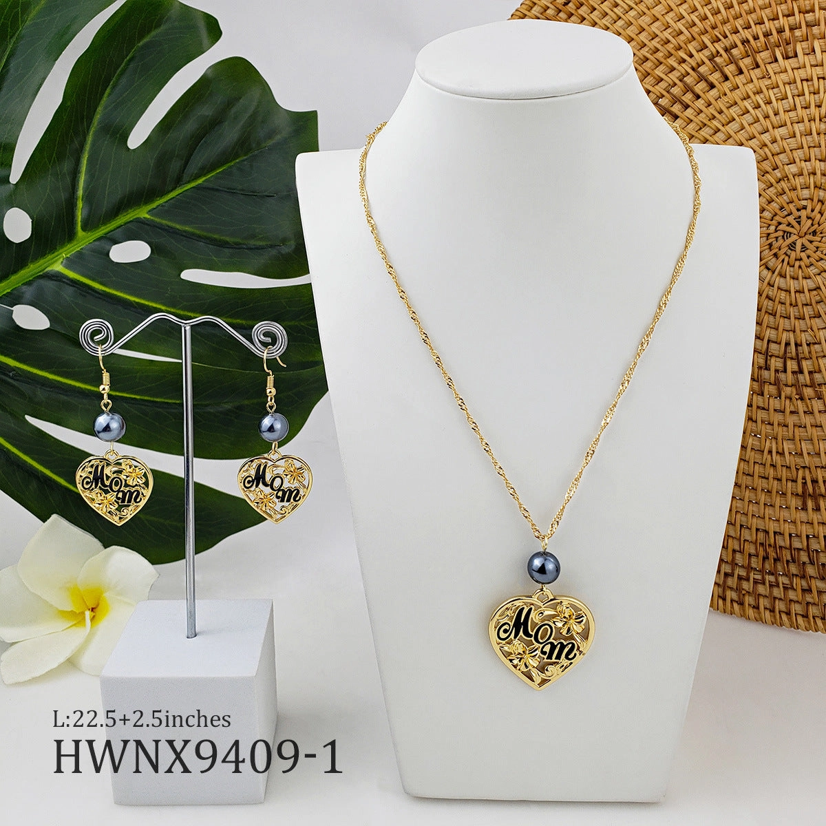 Wholesale Mother's Day Heart Hollow Alloy Earrings Jewelry Set