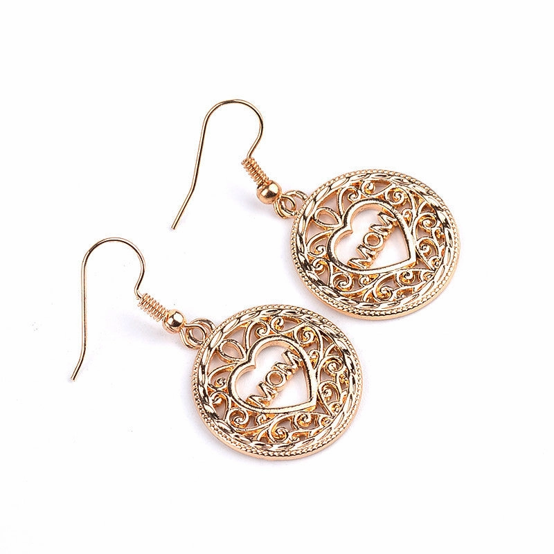 Wholesale Mother's Day Heart Letter MOM Alloy Earrings