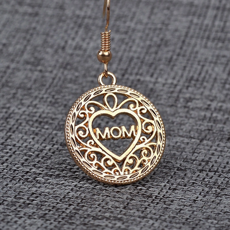 Wholesale Mother's Day Heart Letter MOM Alloy Earrings