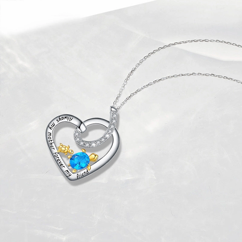 Wholesale Mother's Day Heart Shaped Mother and Child Turtle Inscription  Alloy Necklace
