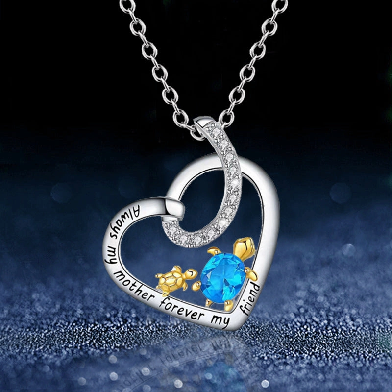 Wholesale Mother's Day Heart Shaped Mother and Child Turtle Inscription  Alloy Necklace