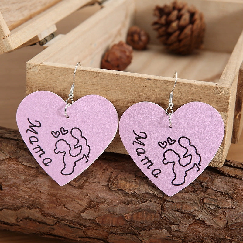 Wholesale Mother's Day Hearts Leather Earrings