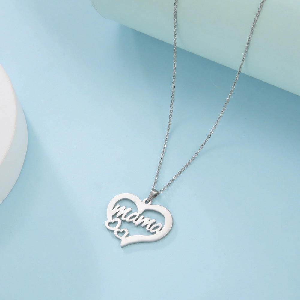 Wholesale Mother's Day Hollow Size Love Mama Letter Pattern Stainless Steel Necklace